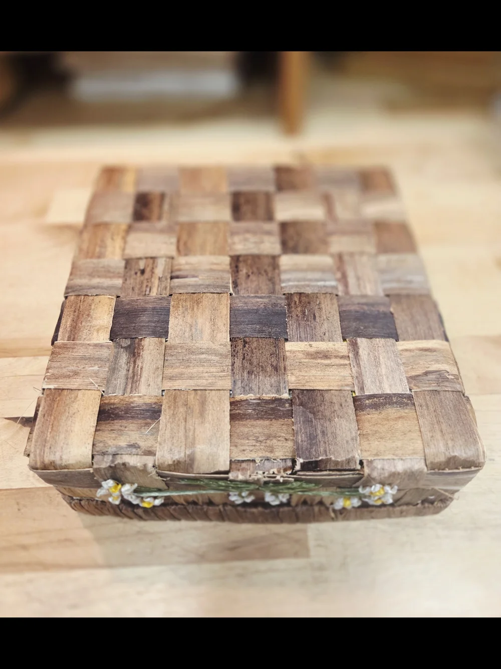Rustic Woven Floral Accent Basket - Brown and Yellow